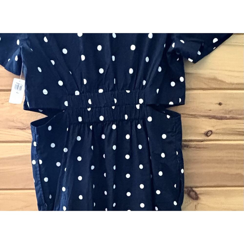 Old Navy NWT Midi Cut Out Navy White Polka Dot Shirt Dress Sz LT Pockets Cotton - Picture 5 of 7
